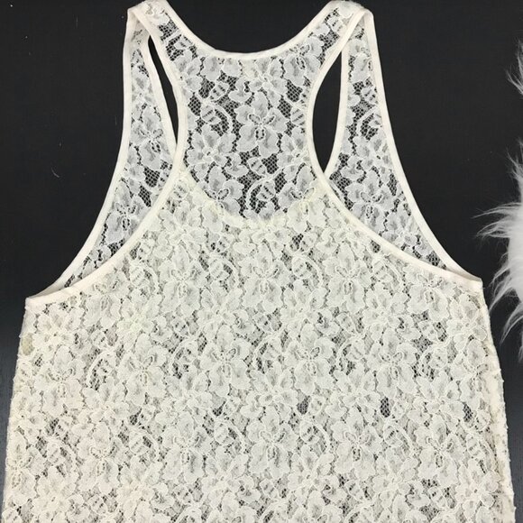 WILFRED Women's Cream Lace Sleeveless Satin Trim Racer Back Top Sz XS - Picture 2 of 2